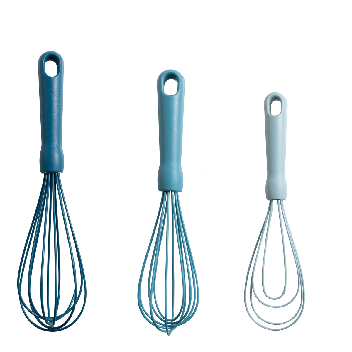 Mainstays 3-Piece Silicone Whisk Set, 10.5"/10.4"/9.6" L, Blue Color